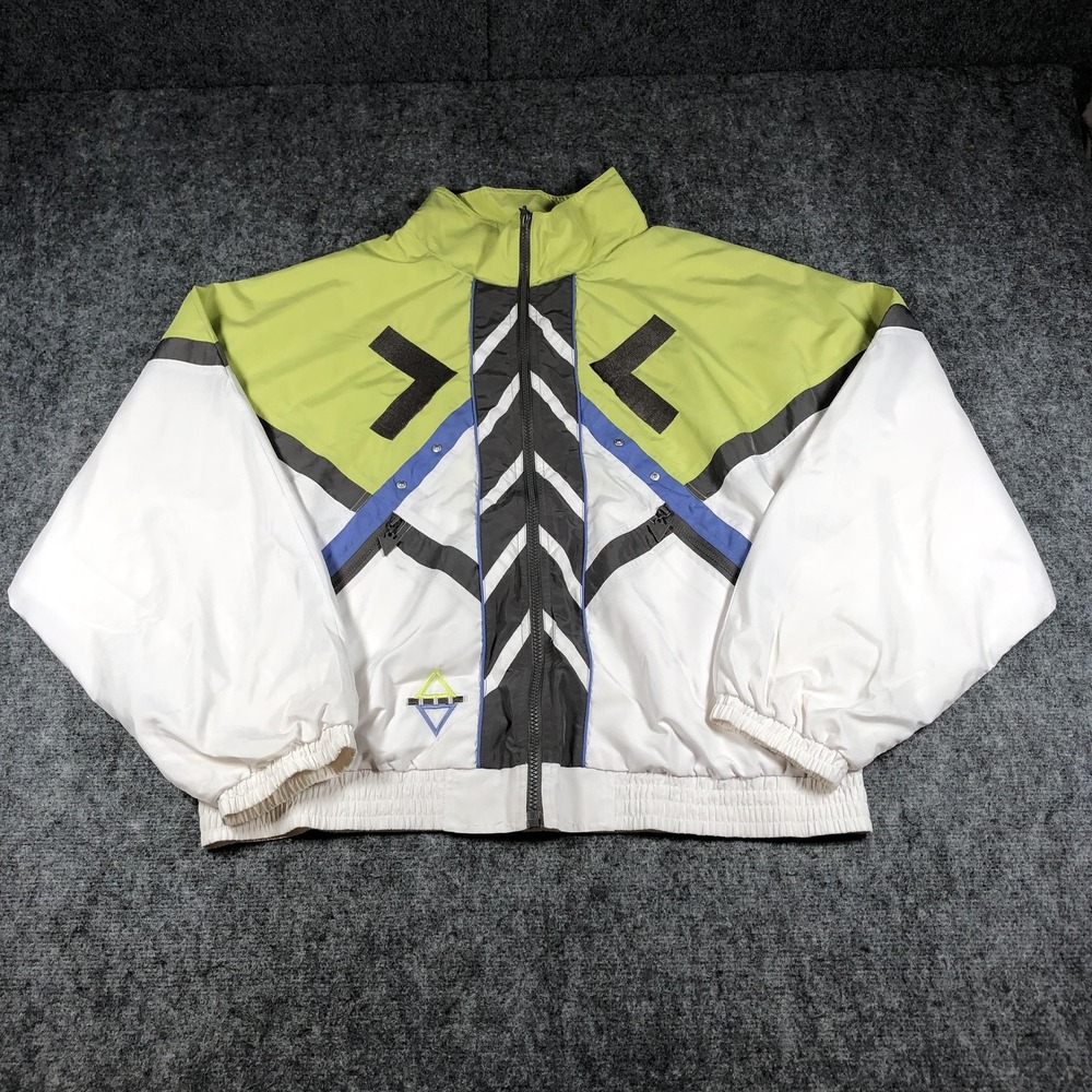 Boston‎ Proper Windbreaker Jacket Womens Large White Green Colorblock Zip Retro